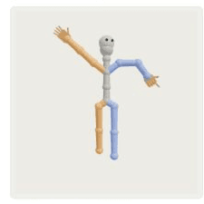 A wooden mannequin with one arm raised, posed in Pose Blueprint